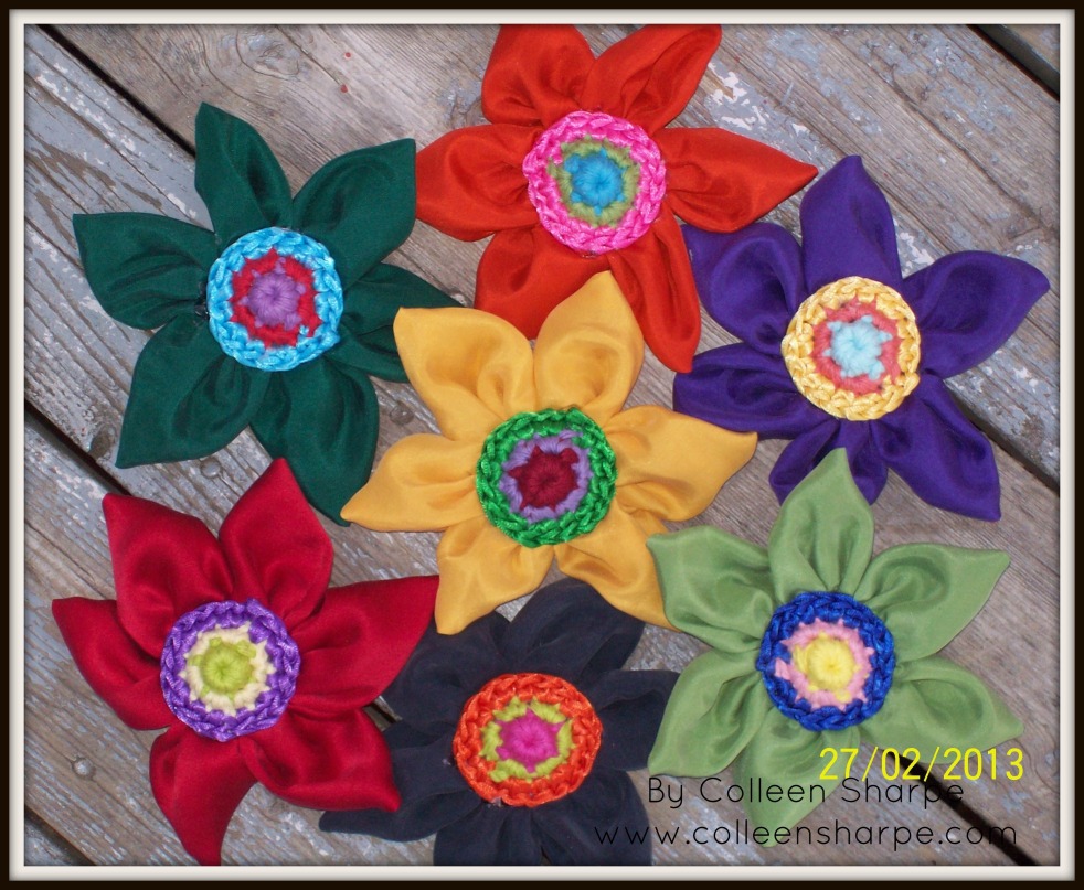 flower brooches made from upcycled silk