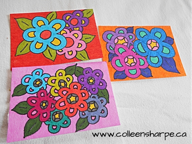colourful floral art cards with Sharpies